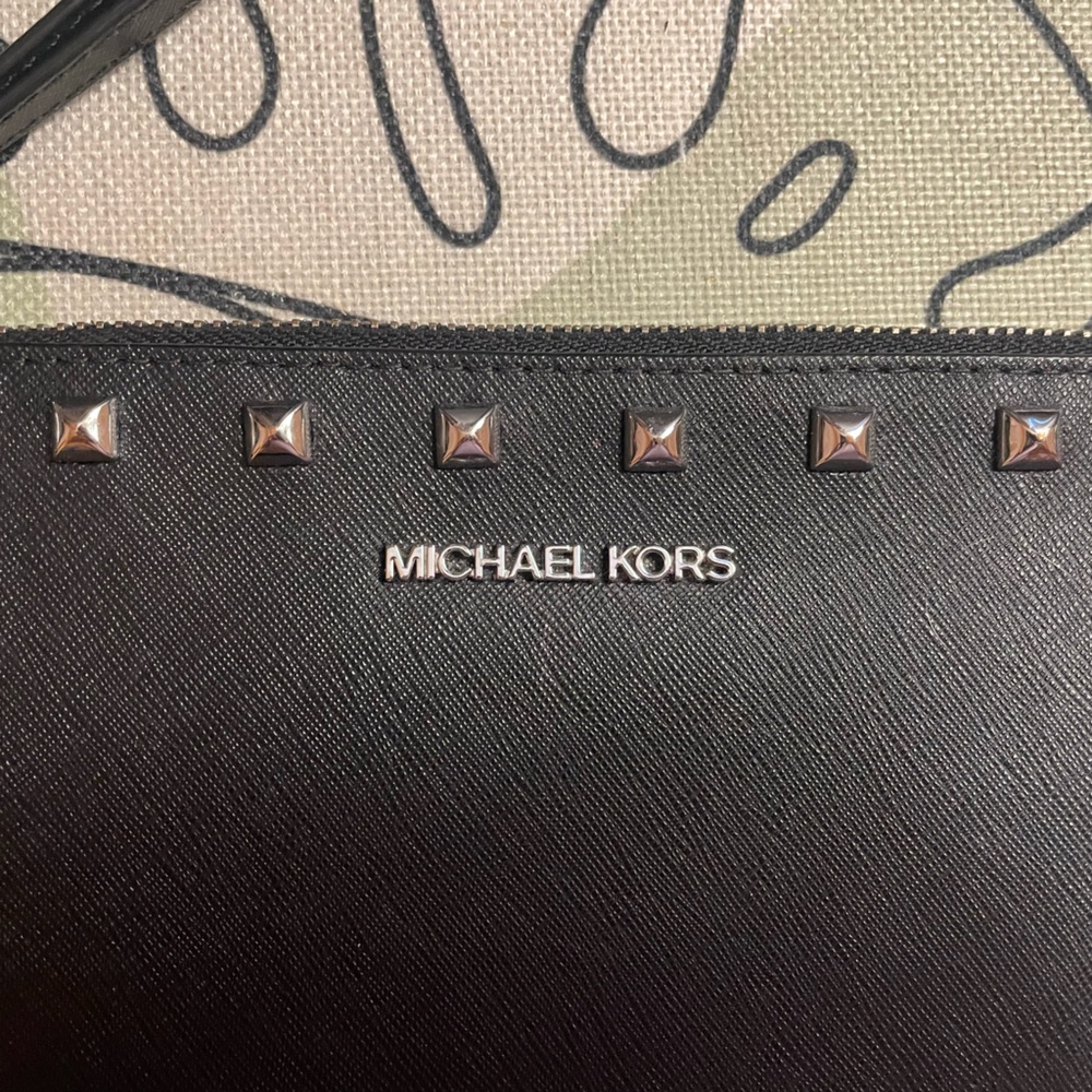 Michael Kors XL Black Studded Wristlet - Picture 2 of 4